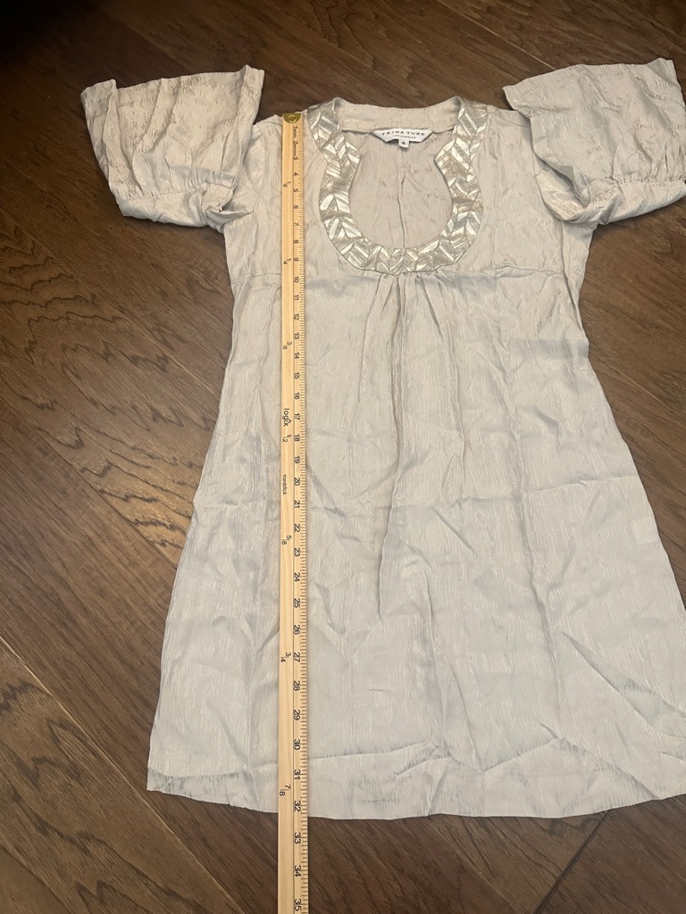 Trina Turk Size 4 Silk Metallic Shimmer embroidered Bell Sleeve Tunic Dress - Picture 6 of 8
